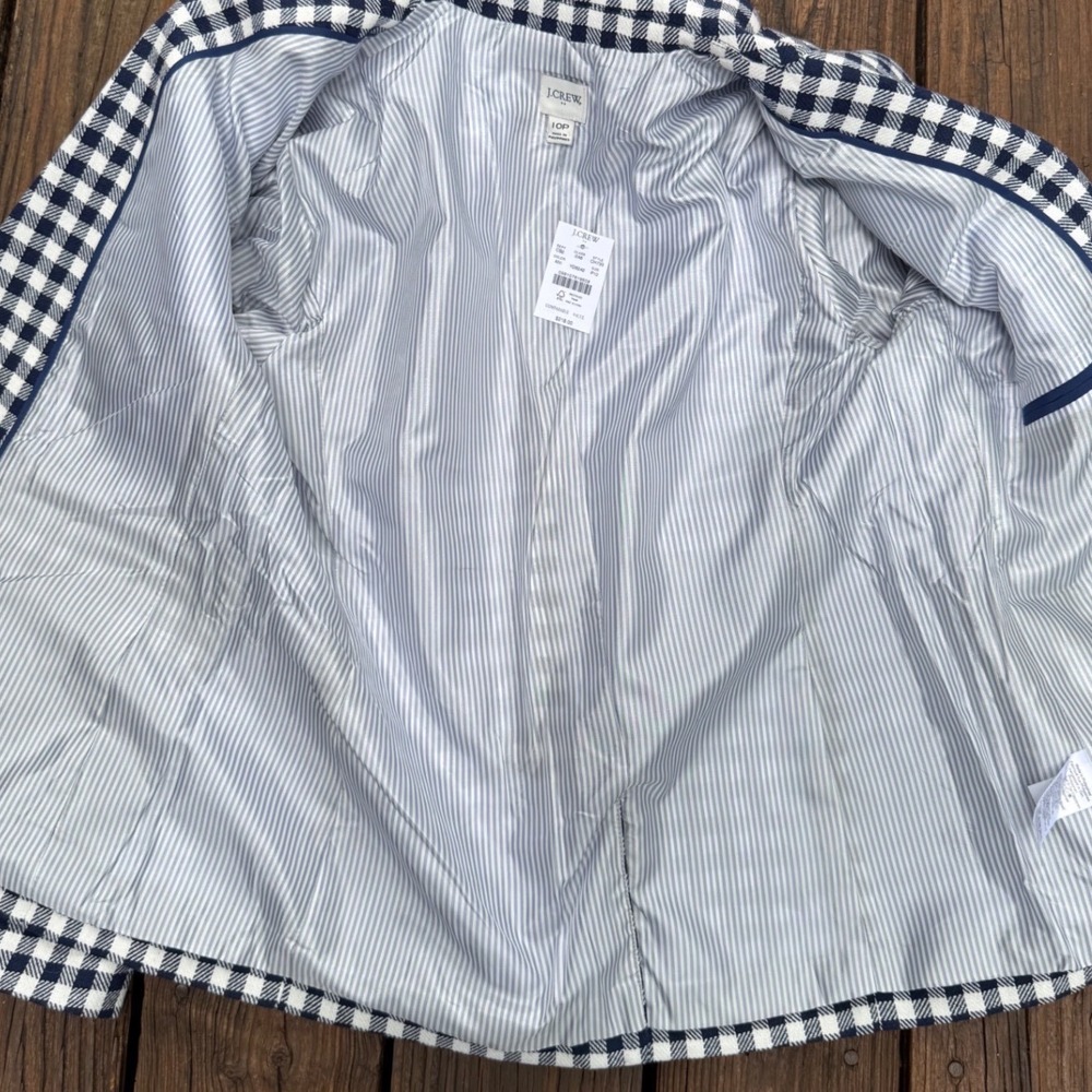 J.Crew Parke Blazer‎ Navy White Gingham Check Cotton Blend Jacket 10P NEW H2842 - Picture 9 of 14